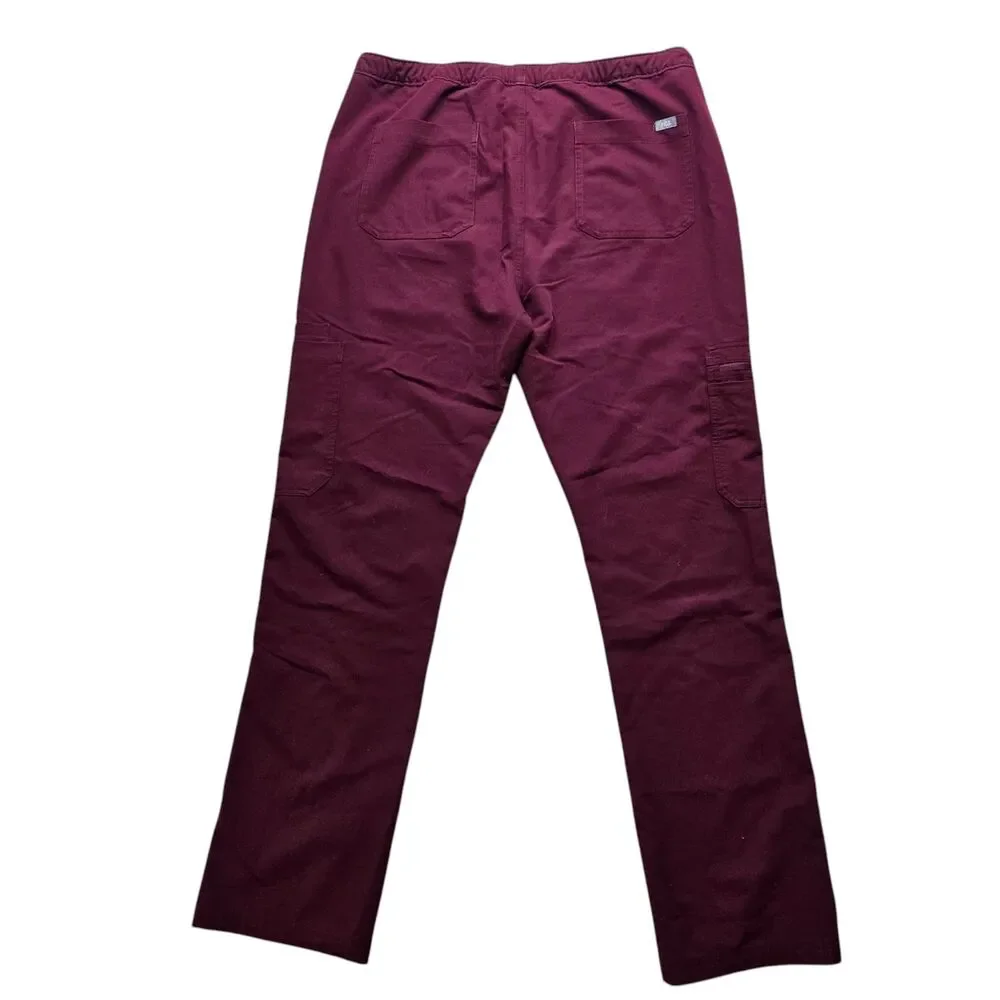 FIGS Cairo Cargo Scrub Pants Mens Large Burgundy Straight Leg